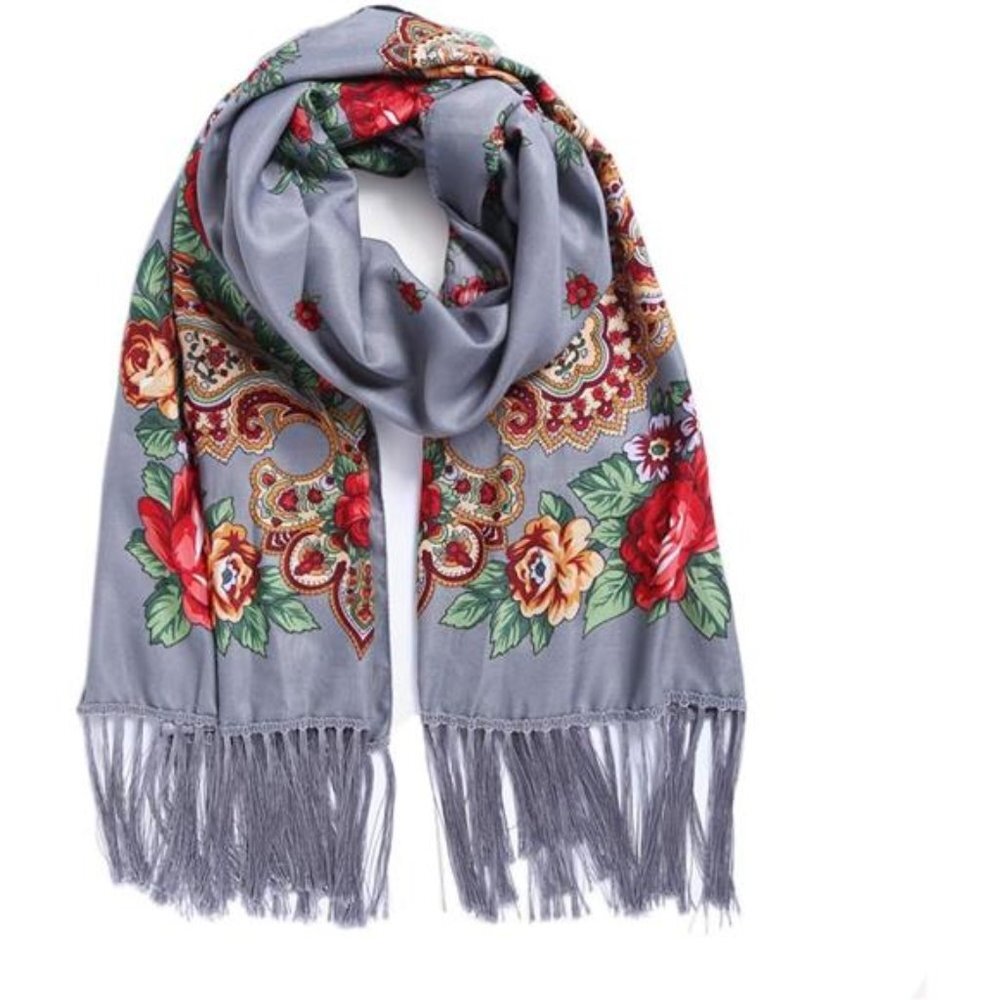 Gray‎ Floral Paisley Printed Tassel Scarf Neck Wrap Long Pashmina Shawl Tartan - Picture 3 of 6